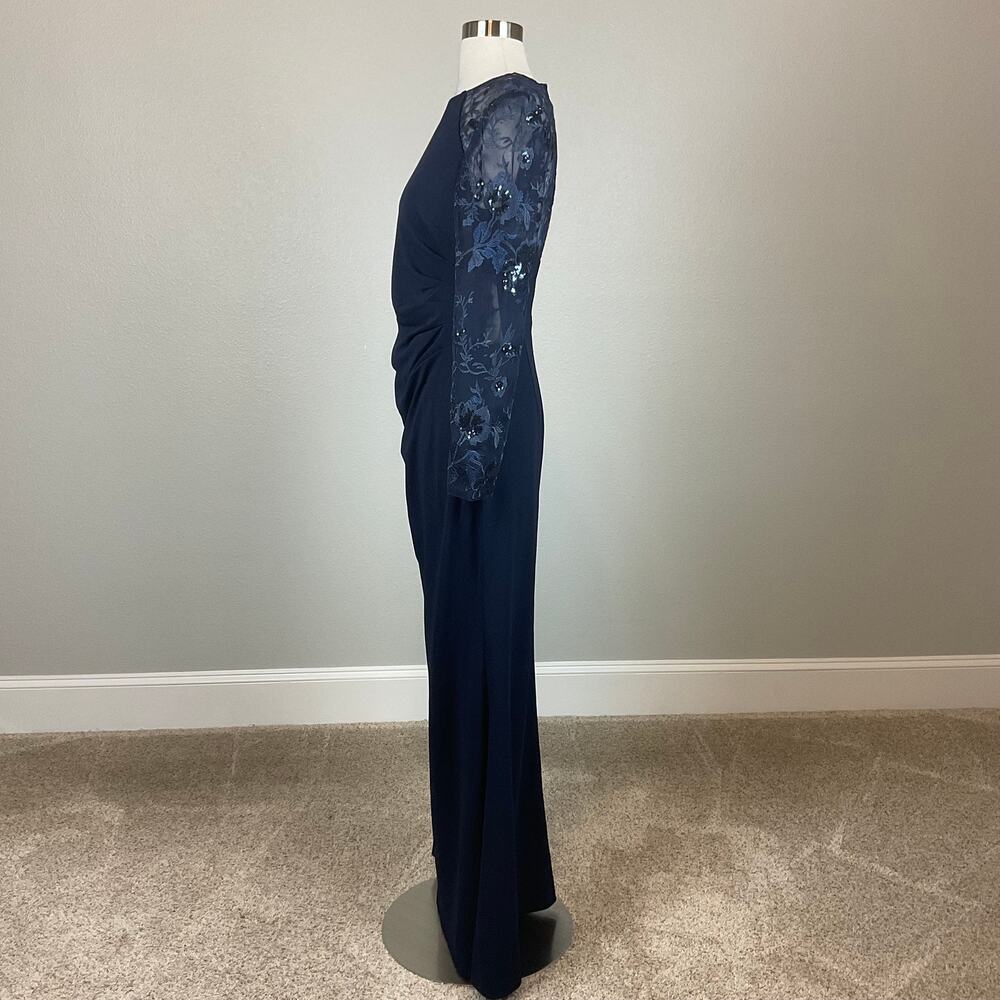 Eliza J Blue Evening Gown Sequined Lace Long Sleeve A-Line Formal Dress Size 14 - Picture 7 of 12